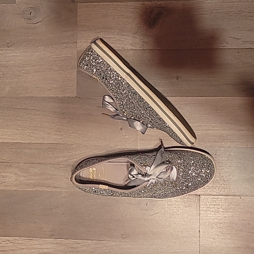 Kate Spade New York Champion Keds Silver Glitter Sneakers Size 9.5 - Picture 2 of 6